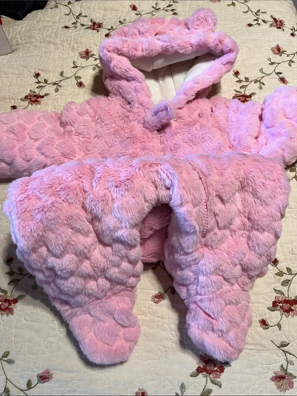 Wonder Nation Pink Faux Fur Hooded Baby Jacket with Bear Ears